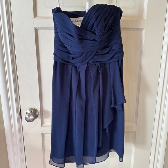 David's Bridal Chiffon Strapless Mini Dress - Navy Blue - Size 8 - Picture 1 of 7